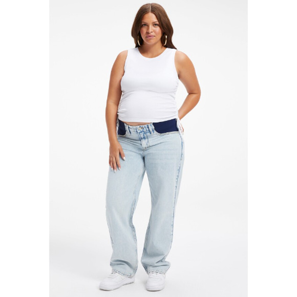GOOD AMERICAN Good 90's Maternity Wide Leg Jeans 14/32 Light Blue934 NWT - Picture 2 of 16